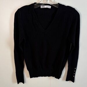 Zara Elegant Black V-Neck Sweater for Women